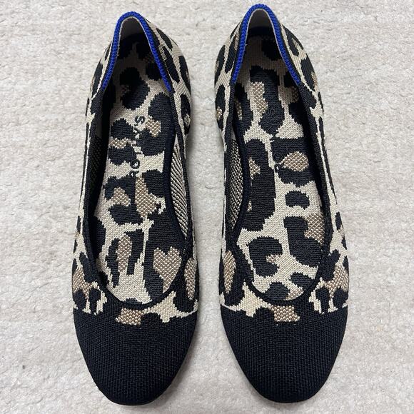 Rothy's The Square Flat In Desert Cat Black Tip Leopard Size 8 - Picture 1 of 9